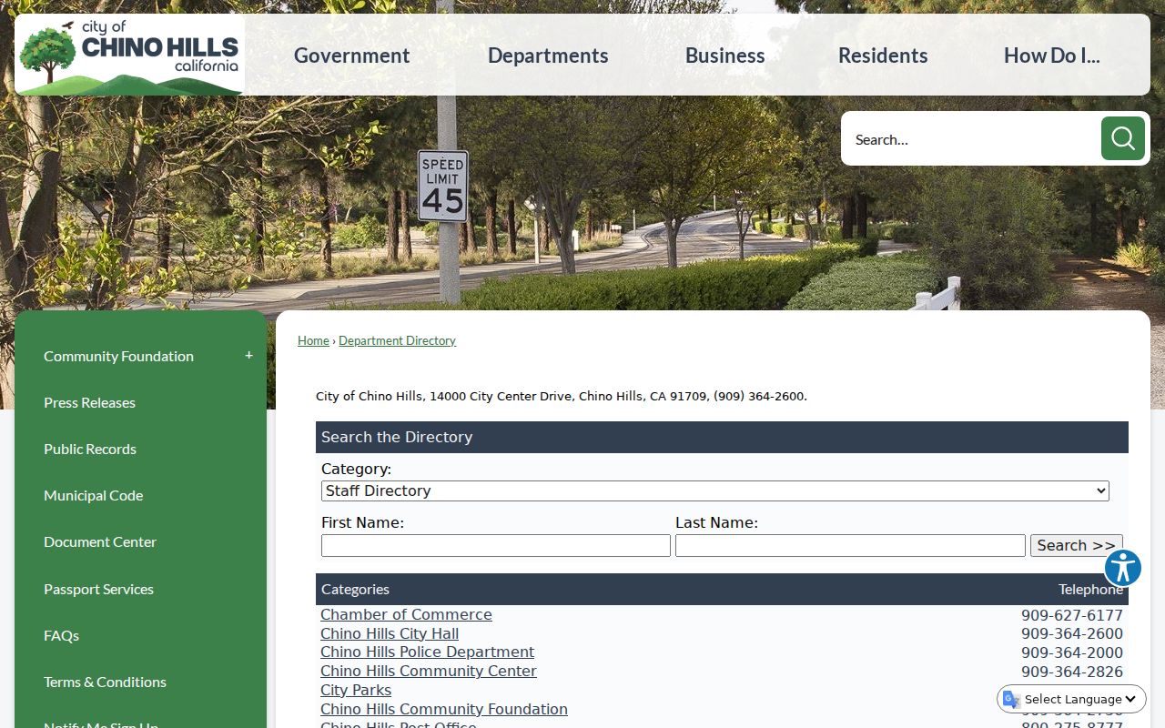 Chino Hills people search staff directory