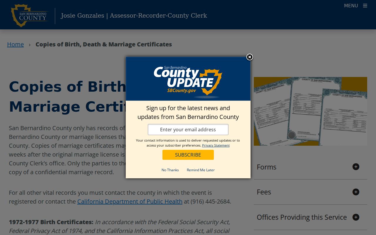 Chino Hills public records vital records certificates