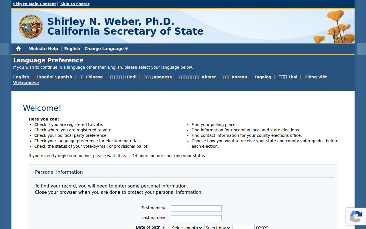 Chino Hills voter registration records California My Voter Status lookup